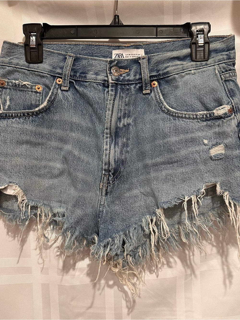 Zara Light Blue Distressed Denim Cutoff Shorts
